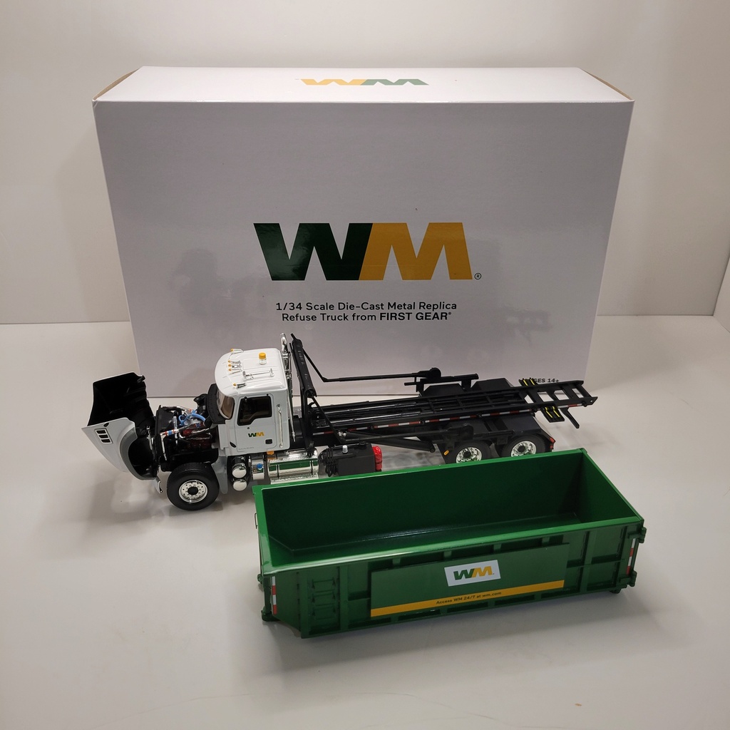 First Gear - Waste Management - Mack Granite MP with Ribbed Roll-Off Container 1/34