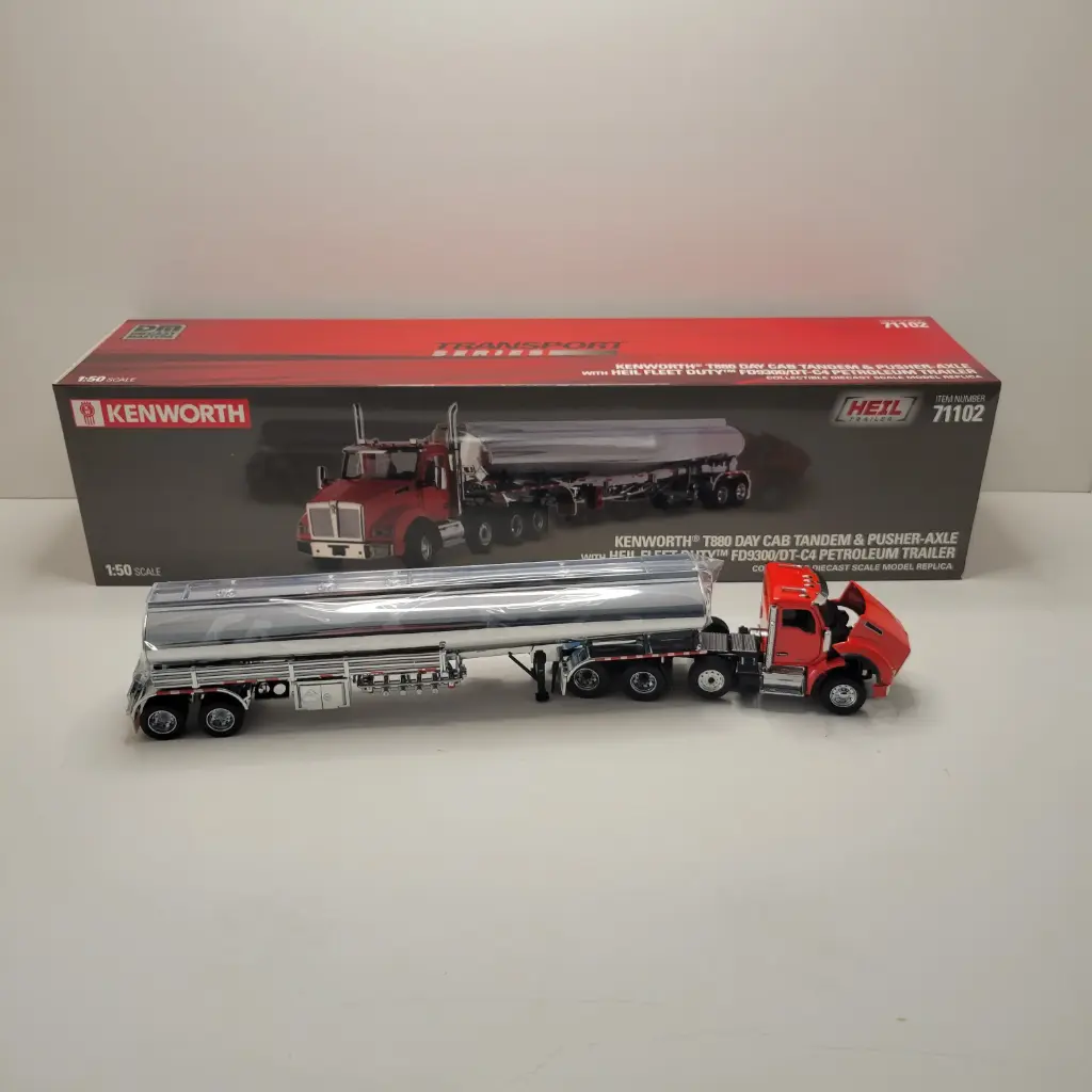 Diecast Masters - Transport Series - Kenworth T880 Day Cab Tandem & Pusher Axle with Heil Fleet Duty FD9300/DT-C4 Ptroleum Trailer 1/50