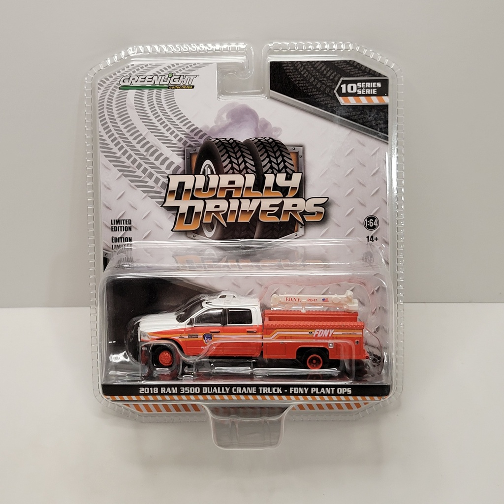 Greenlight - Dually Drivers Série 10 - 2018 Ram 3500 Dually Crane Truck FDNY Plant Ops 1/64