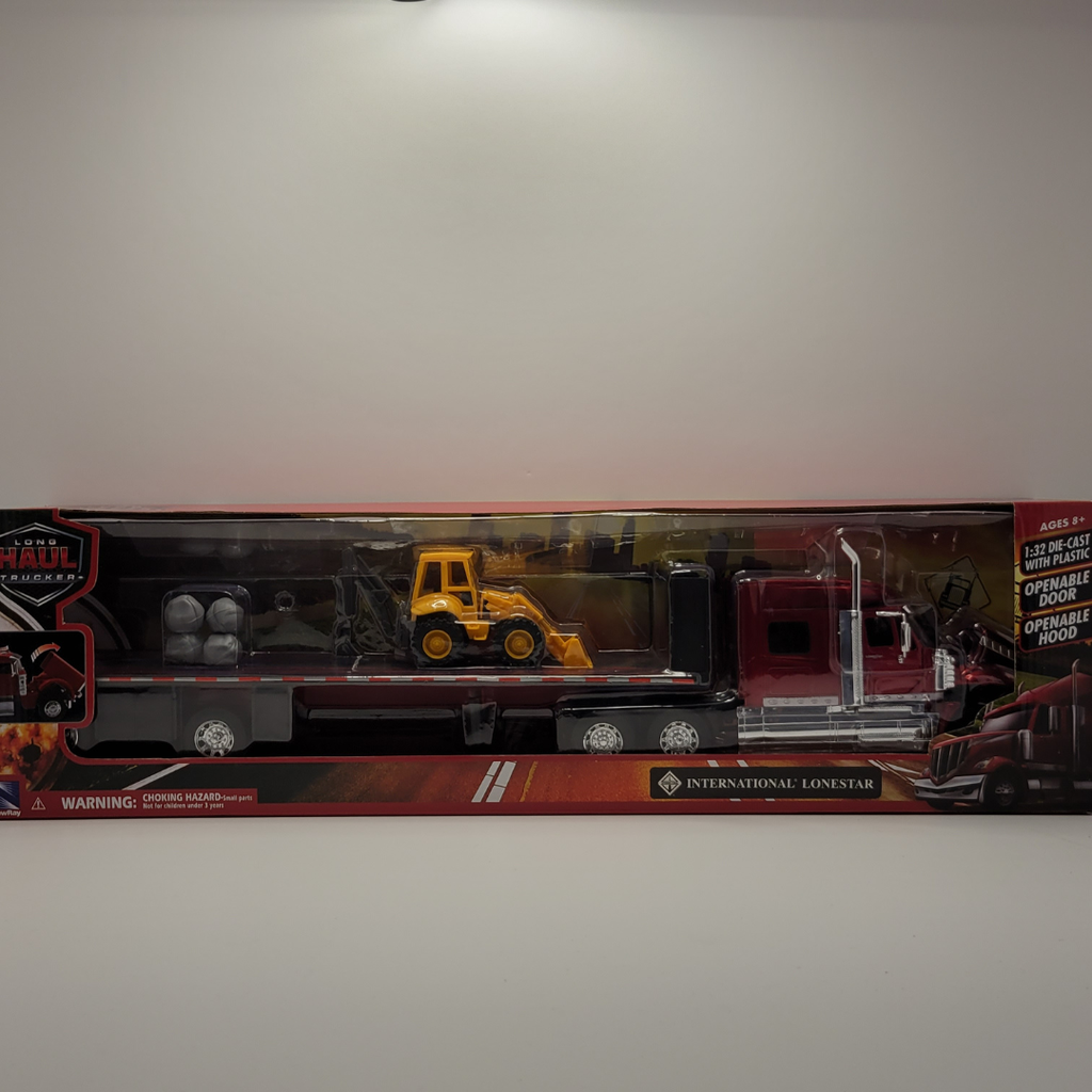 New Ray - Long Haul Trucker - International Lonestar Flatbed with Front Loader and Rocks 1/32