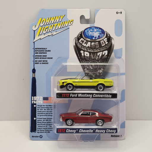 Johnny Lightning 2 Packs - 1972 Ford Mustang Convertible / 1972 Chevy Chevelle Heavy Chevy 1/64
