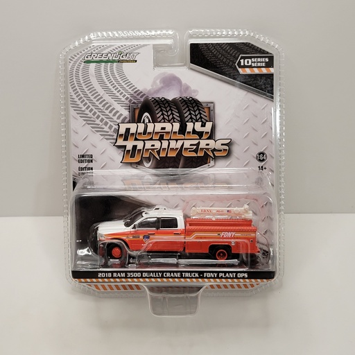 Greenlight - Dually Drivers Série 10 - 2018 Ram 3500 Dually Crane Truck FDNY Plant Ops 1/64