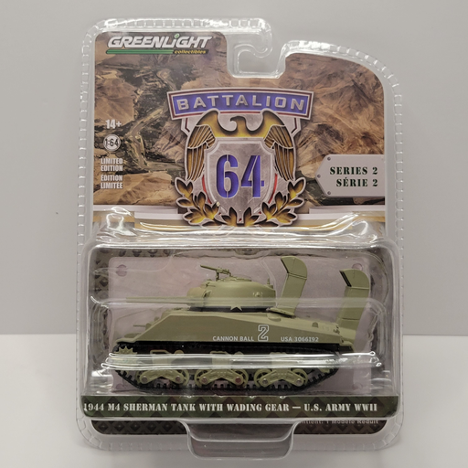 Greenlight - Battalion 64 Series 2 - 1944 M4 Sherman Tank With Wading Gear 1/64